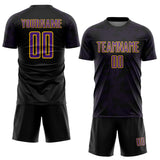 Custom Black Purple-Yellow Curve Lines Sublimation Soccer Uniform Jersey