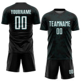 Custom Black White-Teal Curve Lines Sublimation Soccer Uniform Jersey