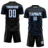 Custom Black White-Powder Blue Curve Lines Sublimation Soccer Uniform Jersey