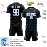 Custom Black White-Powder Blue Curve Lines Sublimation Soccer Uniform Jersey