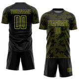 Custom Black-Neon Yellow Curve Lines Sublimation Soccer Uniform Jersey