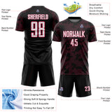 Custom Black White-Neon Pink Curve Lines Sublimation Soccer Uniform Jersey