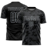 Custom Black-Silver Curve Lines Sublimation Soccer Uniform Jersey