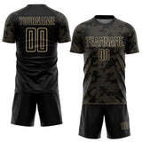 Custom Black-Vegas Gold Curve Lines Sublimation Soccer Uniform Jersey