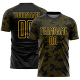 Custom Black-Yellow Curve Lines Sublimation Soccer Uniform Jersey