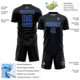 Custom Black US Navy Blue-Light Blue Curve Lines Sublimation Soccer Uniform Jersey