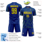 Custom Royal Neon Green-Orange Curve Lines Sublimation Soccer Uniform Jersey