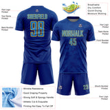 Custom Royal Powder Blue-Yellow Curve Lines Sublimation Soccer Uniform Jersey