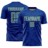 Custom Royal Powder Blue-Yellow Curve Lines Sublimation Soccer Uniform Jersey