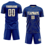Custom Royal White-Old Gold Curve Lines Sublimation Soccer Uniform Jersey