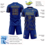 Custom Royal-Yellow Curve Lines Sublimation Soccer Uniform Jersey