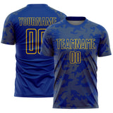 Custom Royal-Yellow Curve Lines Sublimation Soccer Uniform Jersey
