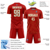 Custom Red White-Old Gold Curve Lines Sublimation Soccer Uniform Jersey
