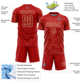 Custom Red-Cream Curve Lines Sublimation Soccer Uniform Jersey