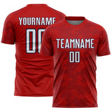 Custom Red White-Navy Curve Lines Sublimation Soccer Uniform Jersey