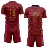 Custom Crimson-Old Gold Curve Lines Sublimation Soccer Uniform Jersey