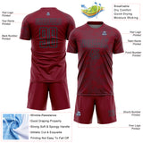Custom Crimson-Teal Curve Lines Sublimation Soccer Uniform Jersey
