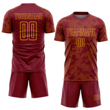 Custom Crimson-Gold Curve Lines Sublimation Soccer Uniform Jersey