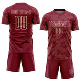 Custom Crimson-Cream Curve Lines Sublimation Soccer Uniform Jersey