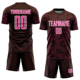 Custom Brown Pink-White Curve Lines Sublimation Soccer Uniform Jersey