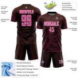 Custom Brown Pink-White Curve Lines Sublimation Soccer Uniform Jersey
