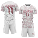 Custom White-Crimson Curve Lines Sublimation Soccer Uniform Jersey
