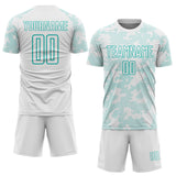 Custom White-Aqua Curve Lines Sublimation Soccer Uniform Jersey
