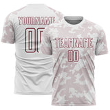 Custom White-Burgundy Curve Lines Sublimation Soccer Uniform Jersey