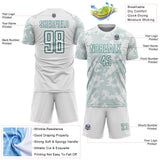 Custom White-Teal Curve Lines Sublimation Soccer Uniform Jersey