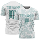 Custom White-Teal Curve Lines Sublimation Soccer Uniform Jersey