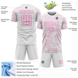 Custom White-Pink Curve Lines Sublimation Soccer Uniform Jersey