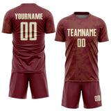 Custom Burgundy White-Old Gold Curve Lines Sublimation Soccer Uniform Jersey