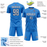 Custom Powder Blue White-Navy Curve Lines Sublimation Soccer Uniform Jersey
