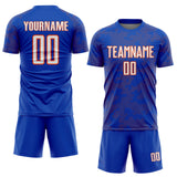 Custom Thunder Blue White-Orange Curve Lines Sublimation Soccer Uniform Jersey