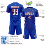 Custom Thunder Blue White-Red Curve Lines Sublimation Soccer Uniform Jersey
