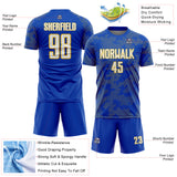 Custom Thunder Blue White-Yellow Curve Lines Sublimation Soccer Uniform Jersey