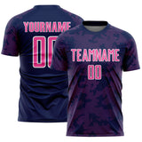 Custom Navy Pink-White Curve Lines Sublimation Soccer Uniform Jersey