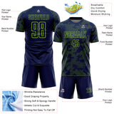 Custom Navy-Neon Green Curve Lines Sublimation Soccer Uniform Jersey