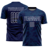 Custom Navy Teal-White Curve Lines Sublimation Soccer Uniform Jersey