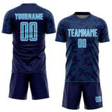 Custom Navy Sky Blue-White Curve Lines Sublimation Soccer Uniform Jersey