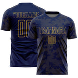 Custom Navy-Old Gold Curve Lines Sublimation Soccer Uniform Jersey
