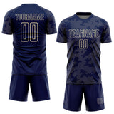 Custom Navy-Cream Curve Lines Sublimation Soccer Uniform Jersey