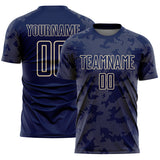 Custom Navy-Cream Curve Lines Sublimation Soccer Uniform Jersey