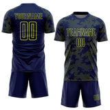 Custom Navy-Neon Yellow Curve Lines Sublimation Soccer Uniform Jersey