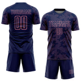 Custom Navy-Medium Pink Curve Lines Sublimation Soccer Uniform Jersey