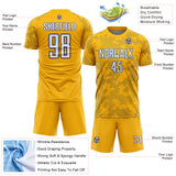 Custom Gold White-Royal Curve Lines Sublimation Soccer Uniform Jersey