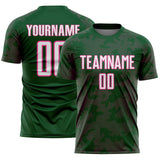 Custom Green White-Pink Curve Lines Sublimation Soccer Uniform Jersey