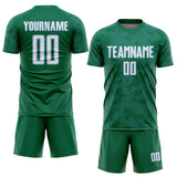 Custom Kelly Green White-Light Blue Curve Lines Sublimation Soccer Uniform Jersey