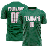 Custom Kelly Green White-Light Pink Curve Lines Sublimation Soccer Uniform Jersey