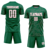 Custom Kelly Green White-Medium Pink Curve Lines Sublimation Soccer Uniform Jersey